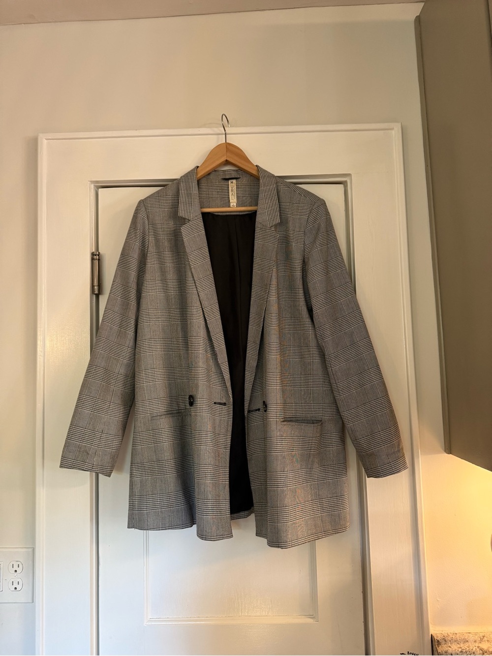Mural Gray Glen Plaid Longline Blazer